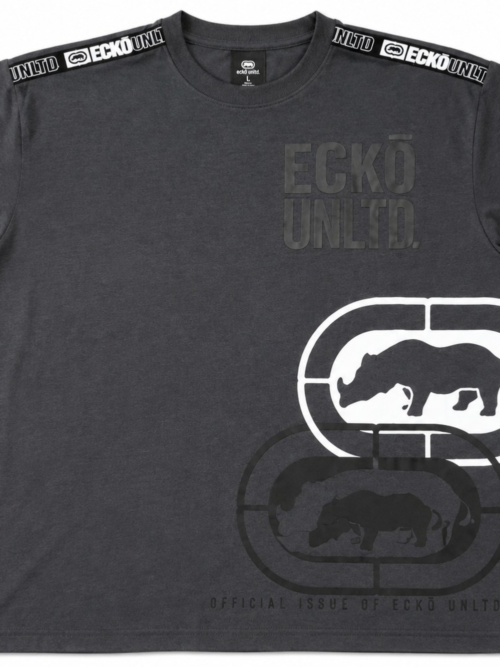 Ecko Unlimited Charcoal Graphic Rhino Tee with White Accent